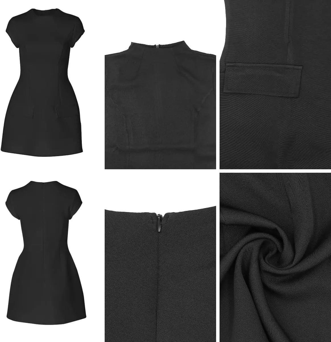 ANKOMINA Women's Elegant Pockets Mini Dress Cap Sleeve Mock Neck Tank Short Dress Bodycon Casual Work Office A Line Dresses