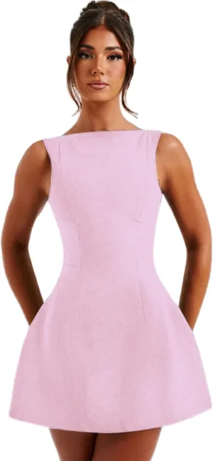 ANKOMINA Women's Elegant Pockets Mini Dress Cap Sleeve Mock Neck Tank Short Dress Bodycon Casual Work Office A Line Dresses