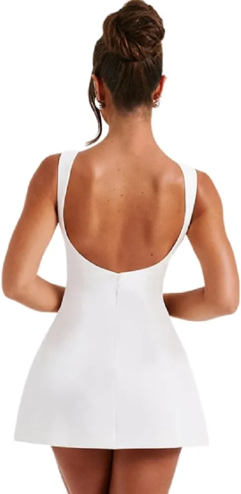 ANKOMINA Women's Elegant Pockets Mini Dress Cap Sleeve Mock Neck Tank Short Dress Bodycon Casual Work Office A Line Dresses