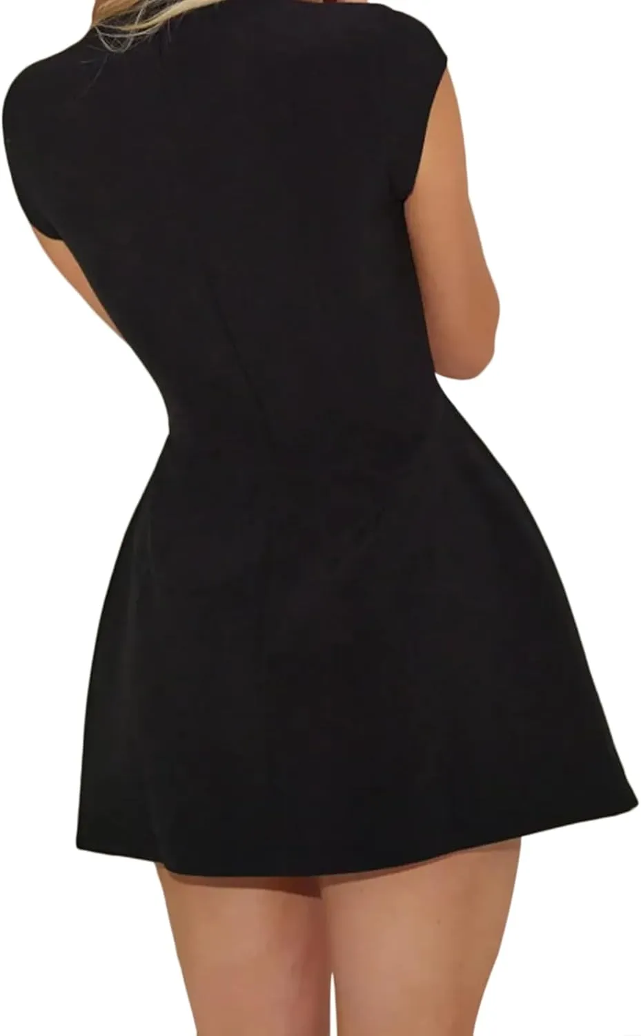ANKOMINA Women's Elegant Pockets Mini Dress Cap Sleeve Mock Neck Tank Short Dress Bodycon Casual Work Office A Line Dresses
