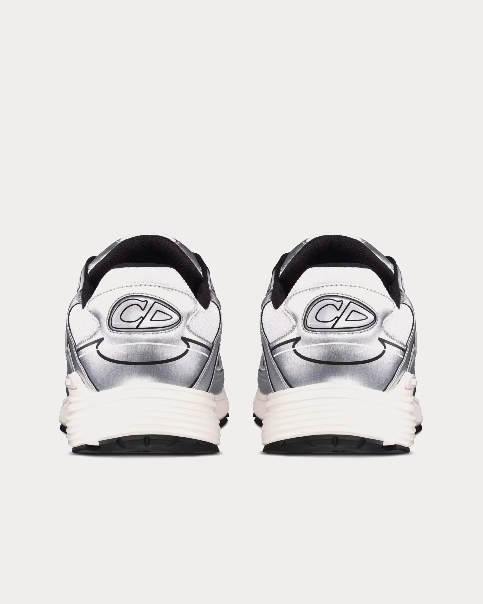 B30 White Mesh and Silver-Tone Metallic Calfskin Low Top Sneakers