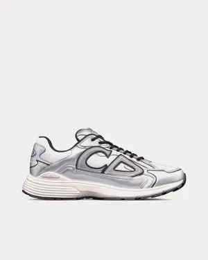 B30 White Mesh and Silver-Tone Metallic Calfskin Low Top Sneakers