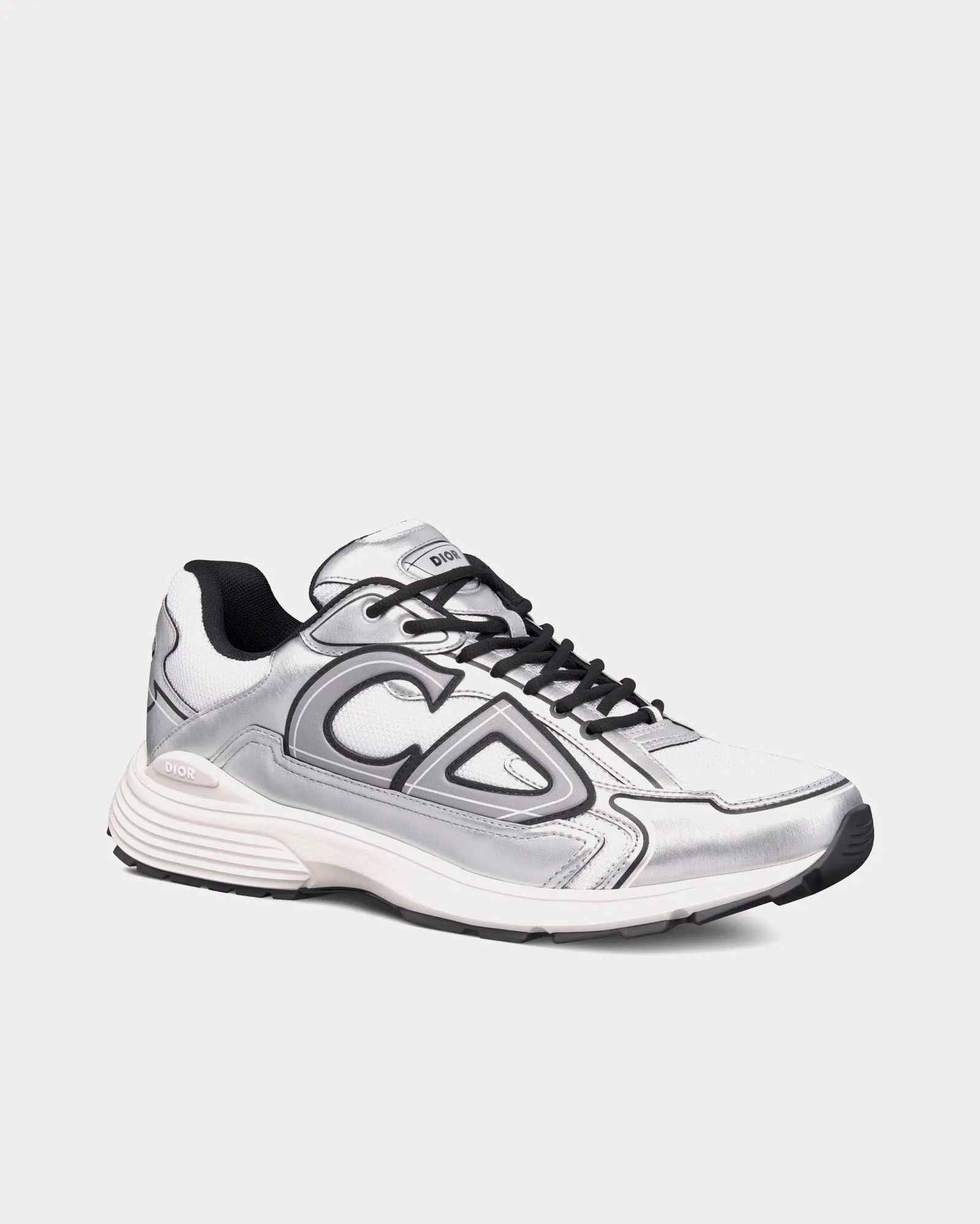 B30 White Mesh and Silver-Tone Metallic Calfskin Low Top Sneakers