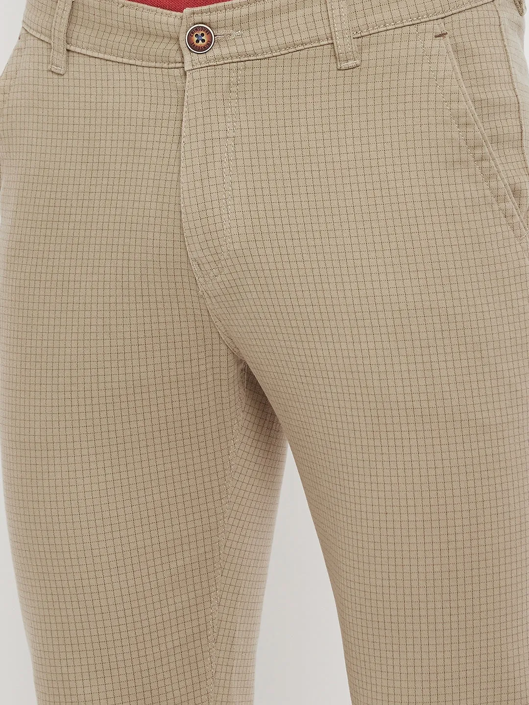 Brown Checked Slim Fit Trousers