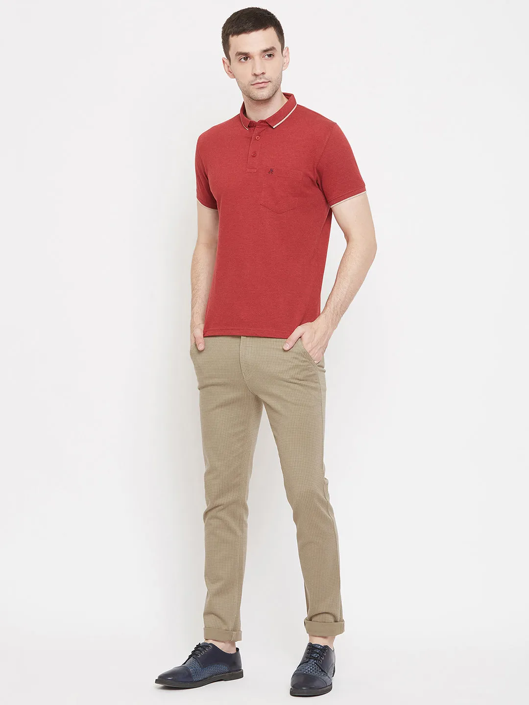 Brown Checked Slim Fit Trousers