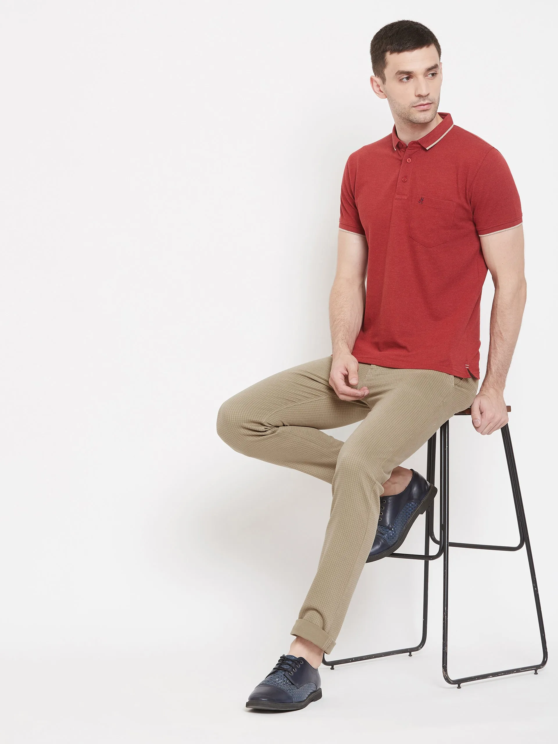 Brown Checked Slim Fit Trousers