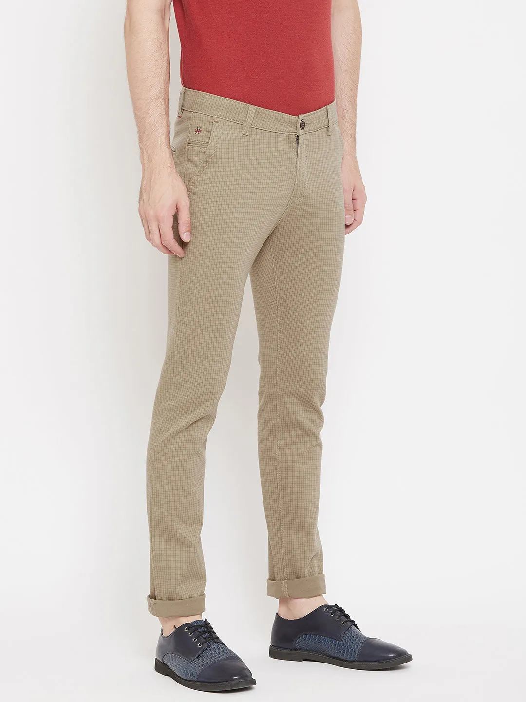 Brown Checked Slim Fit Trousers
