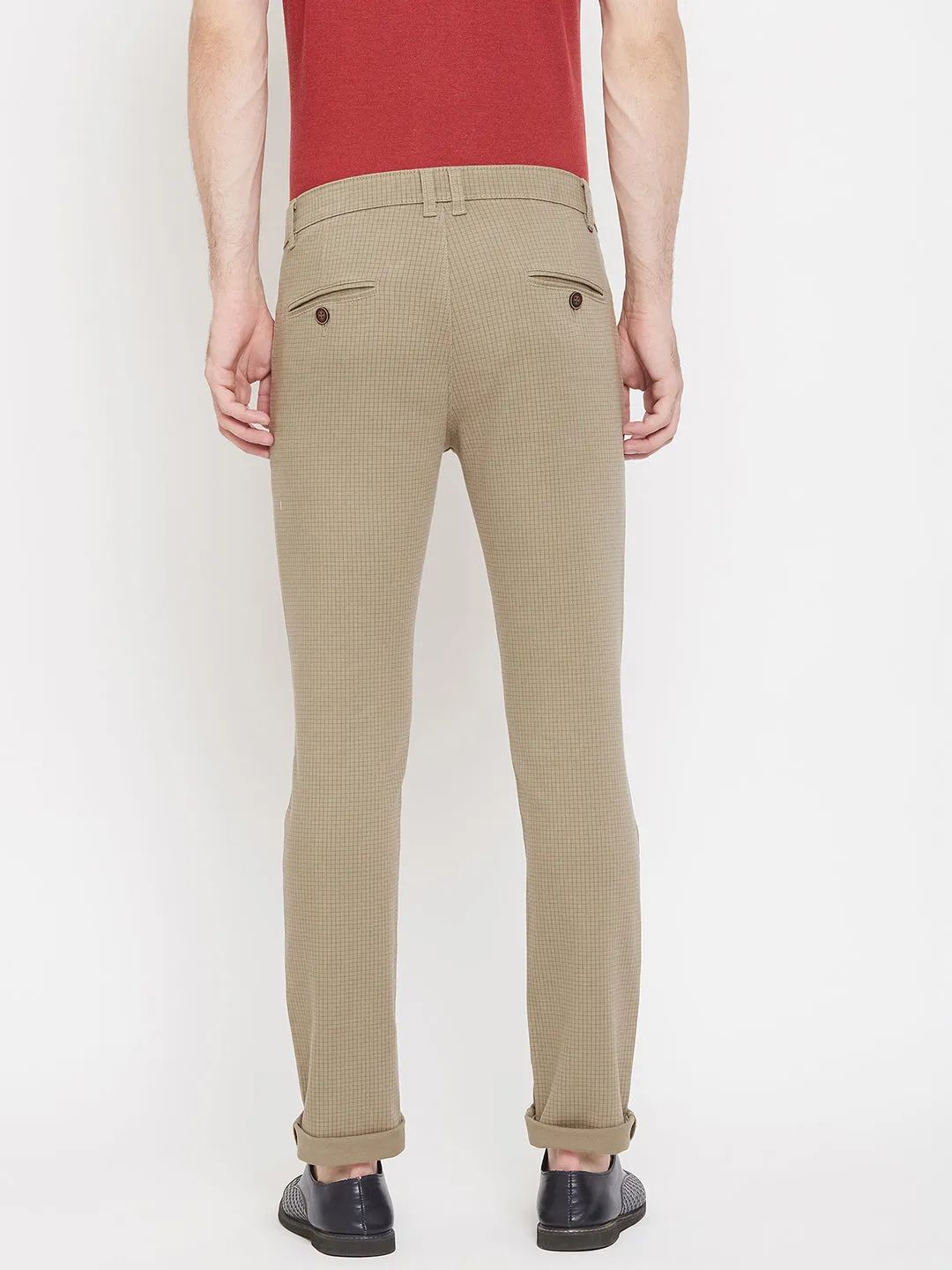 Brown Checked Slim Fit Trousers