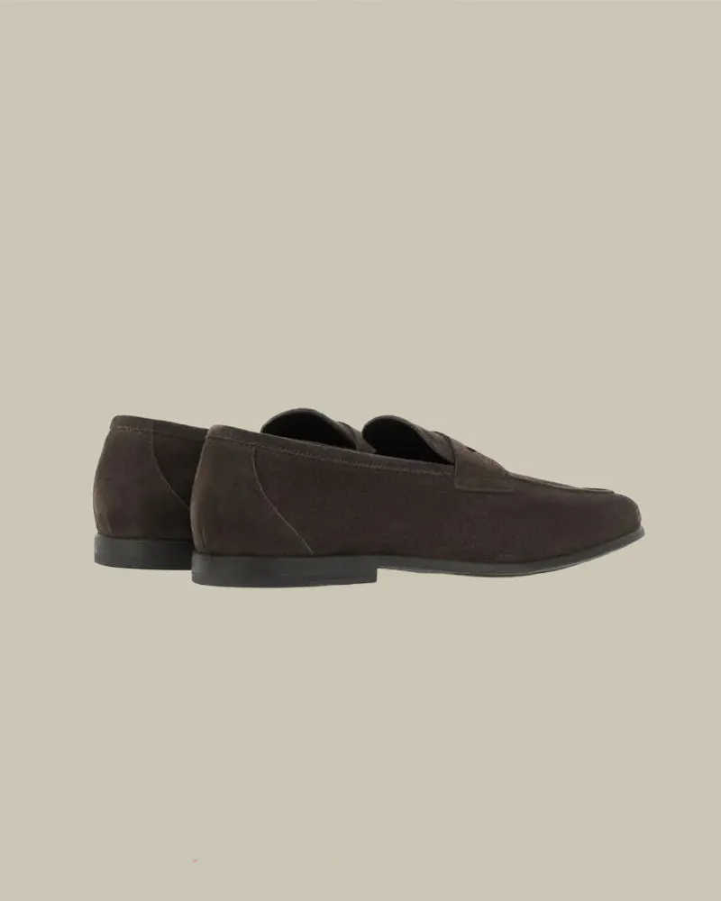 Brown Suede Penny Loafer With Leather Sole