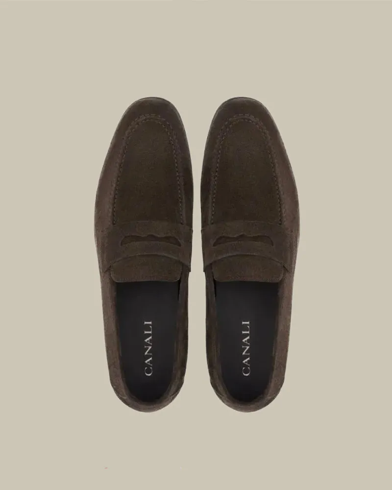 Brown Suede Penny Loafer With Leather Sole