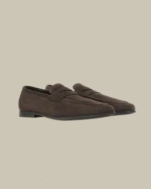 Brown Suede Penny Loafer With Leather Sole