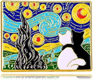 Cartoon Oil Painting Alloy Brooch Van Gogh Starry Sky Sunflower Black Cat Personalized Accessory Badge