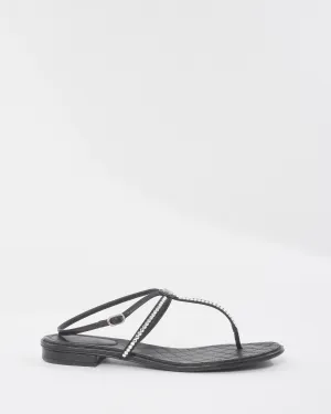Chanel Black & Rhinestone Logo Thong Strappy Sandals - 40