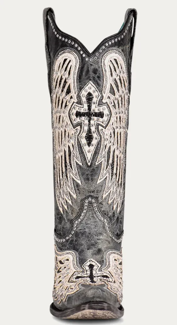 Corral Ladies Black Cross and Wings Overlay Boots Style A4232