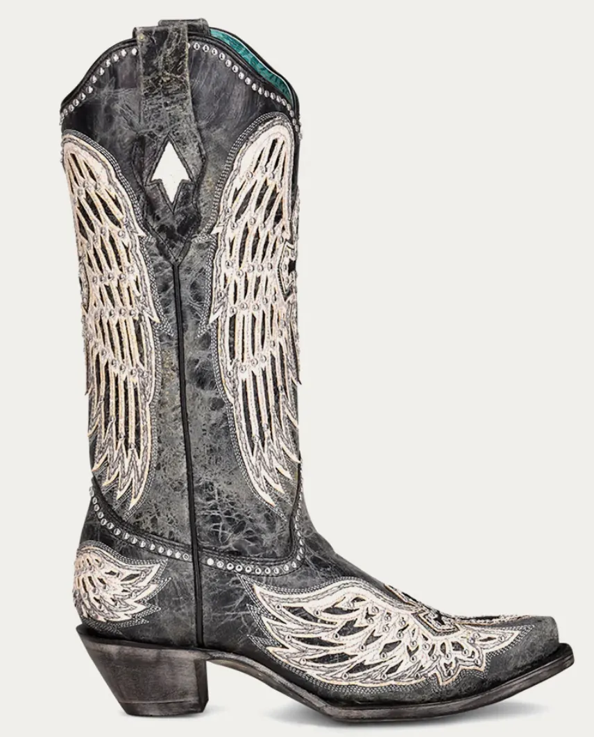 Corral Ladies Black Cross and Wings Overlay Boots Style A4232