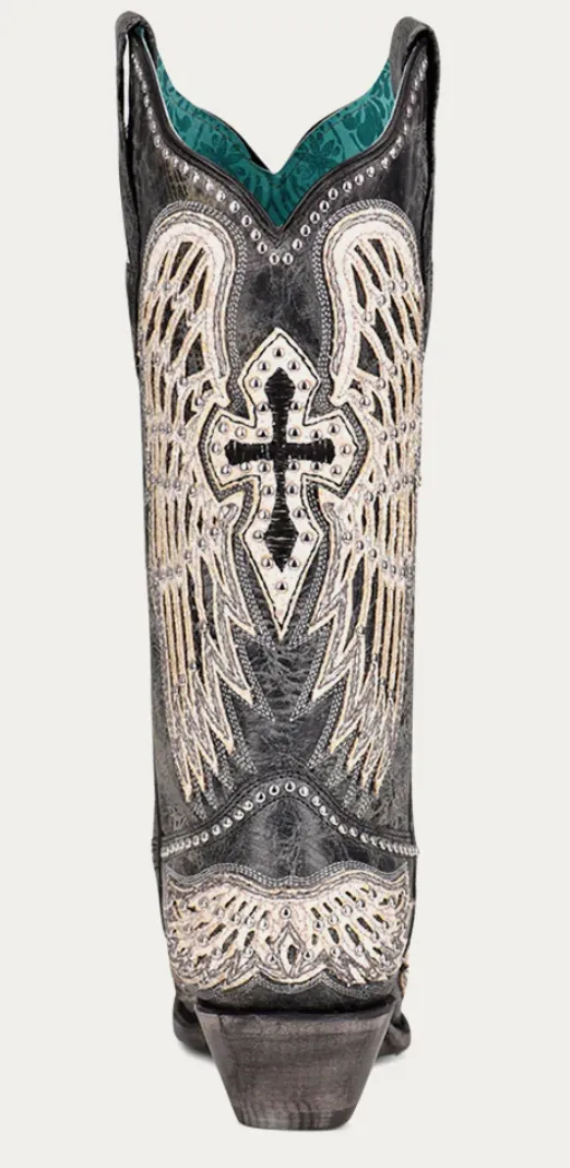 Corral Ladies Black Cross and Wings Overlay Boots Style A4232