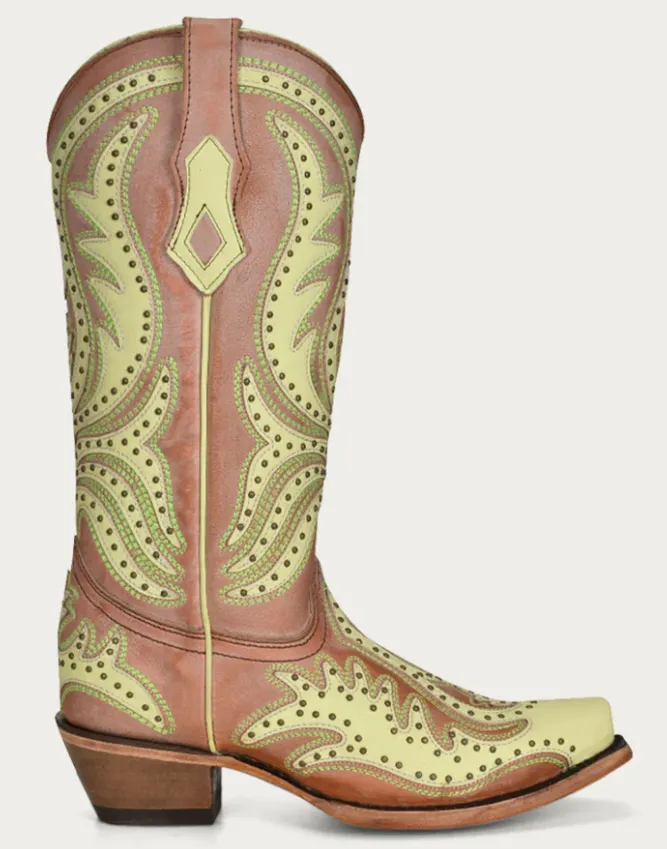 CORRAL LIME GREEN OVERLAY SNIP TOE BOOTS STYLE C3971
