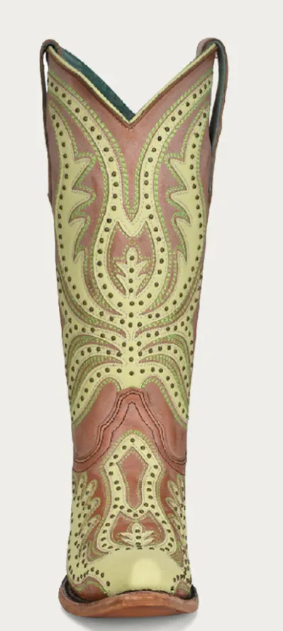 CORRAL LIME GREEN OVERLAY SNIP TOE BOOTS STYLE C3971