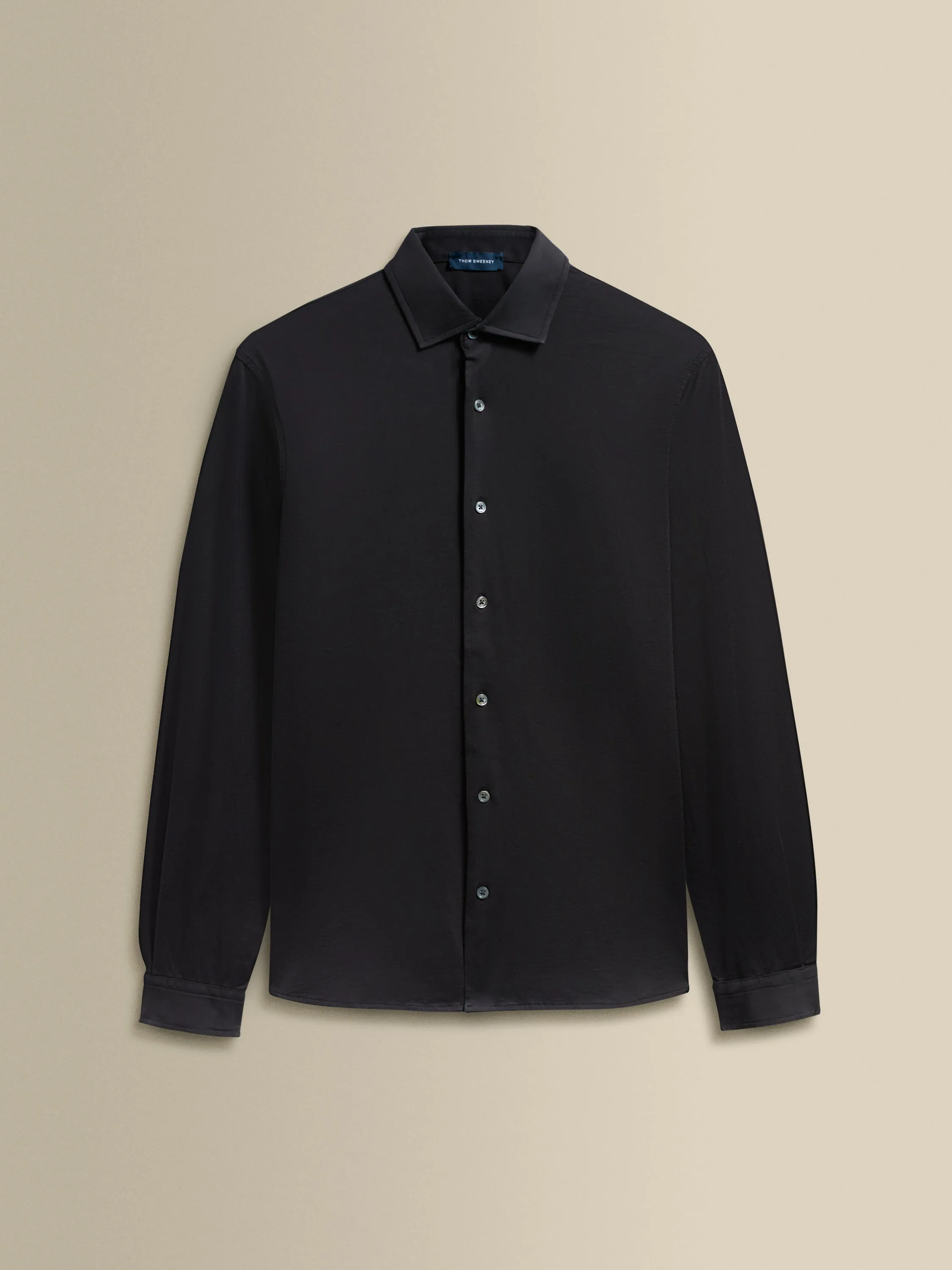 Cotton Jersey Long Sleeve Button Through Polo Shirt