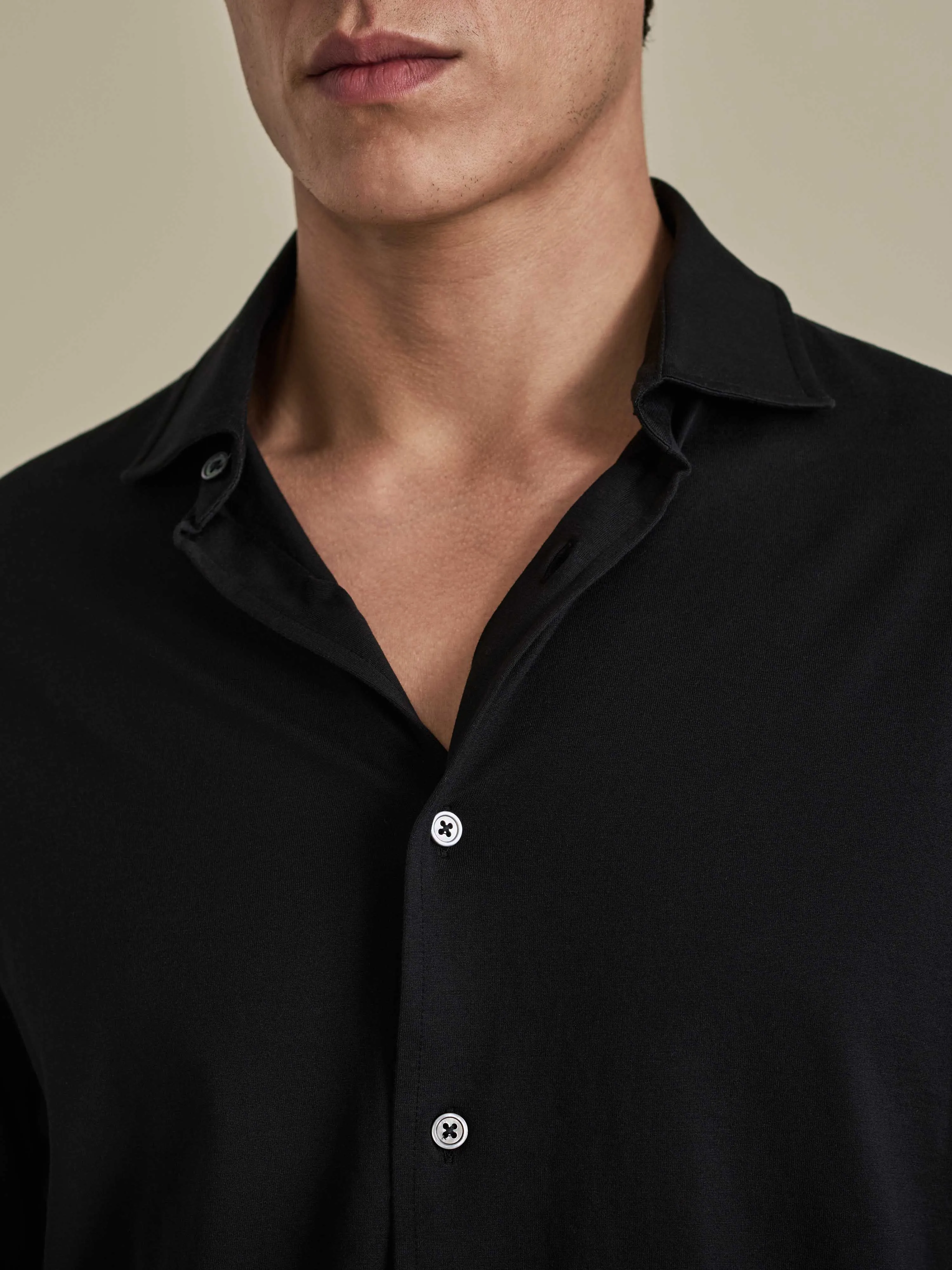 Cotton Jersey Long Sleeve Button Through Polo Shirt