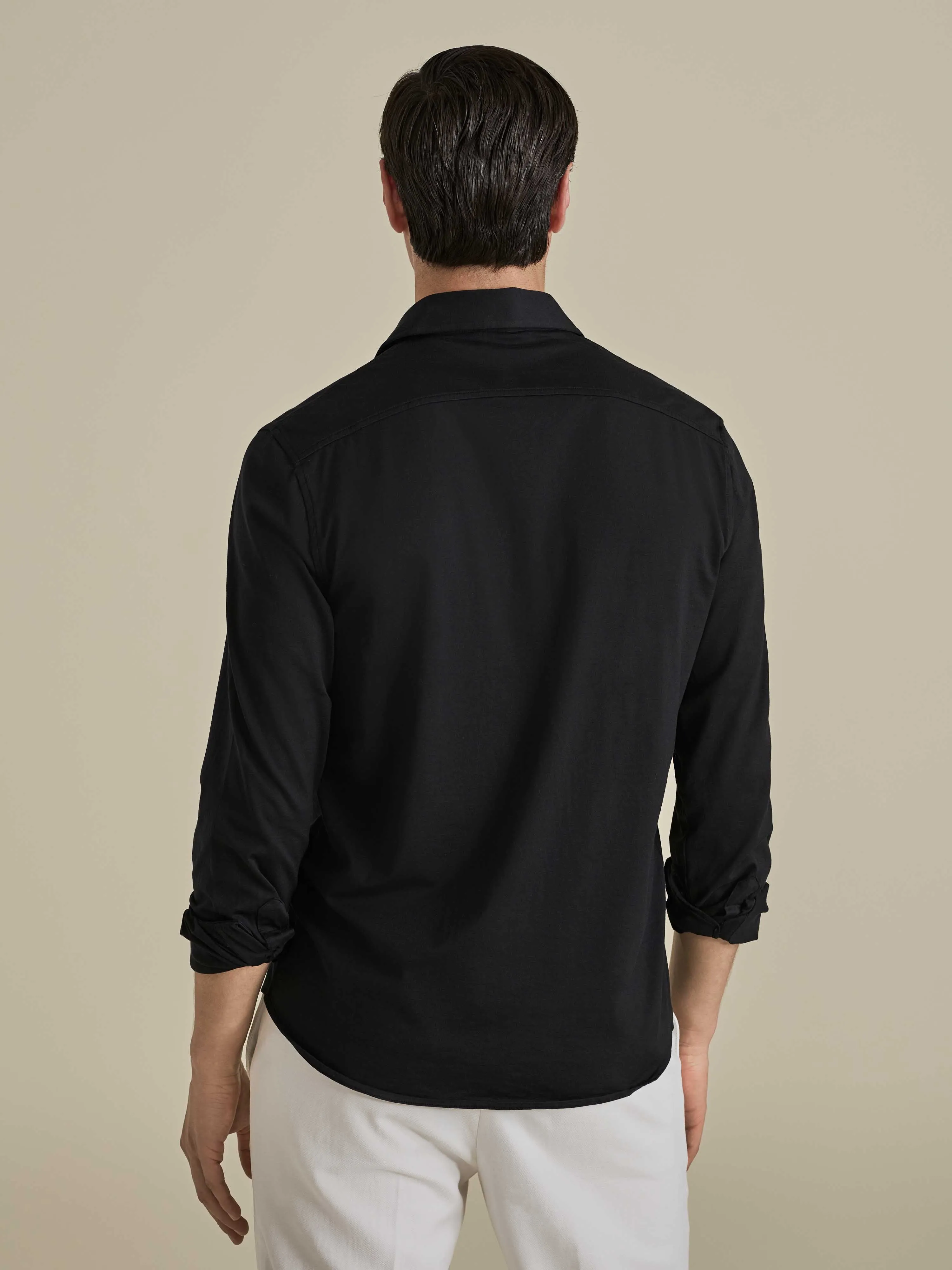 Cotton Jersey Long Sleeve Button Through Polo Shirt