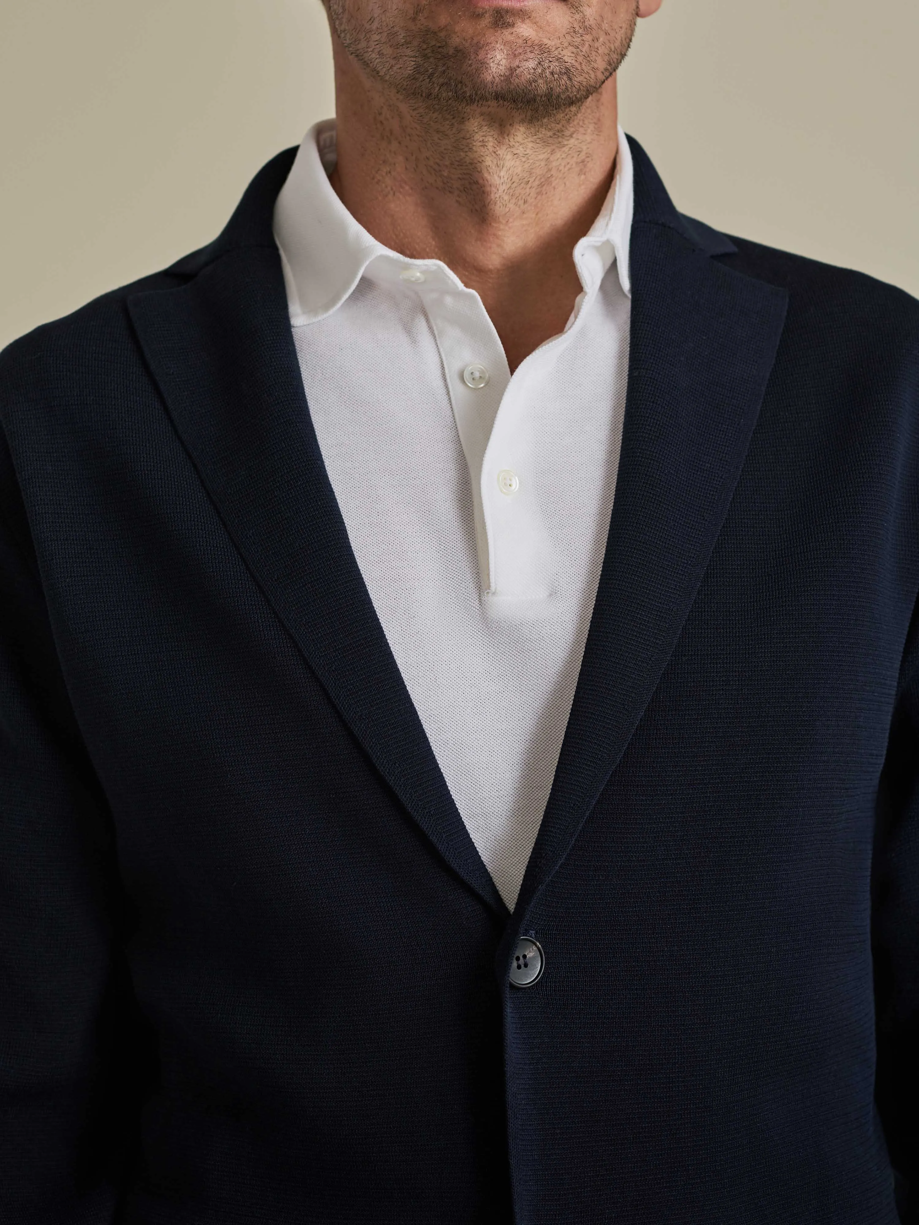 Crepe Cotton Single Breasted Knitted Blazer