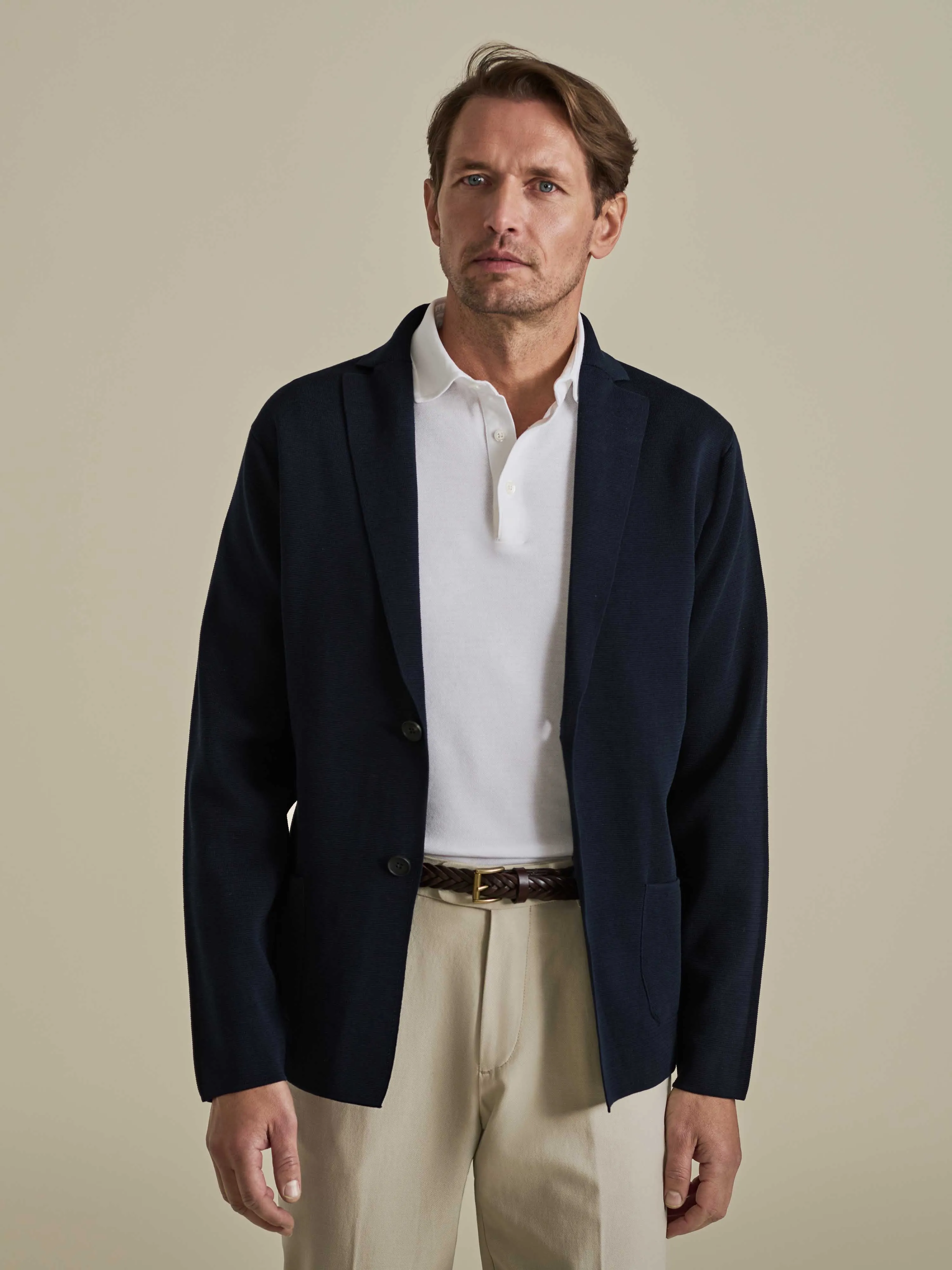 Crepe Cotton Single Breasted Knitted Blazer