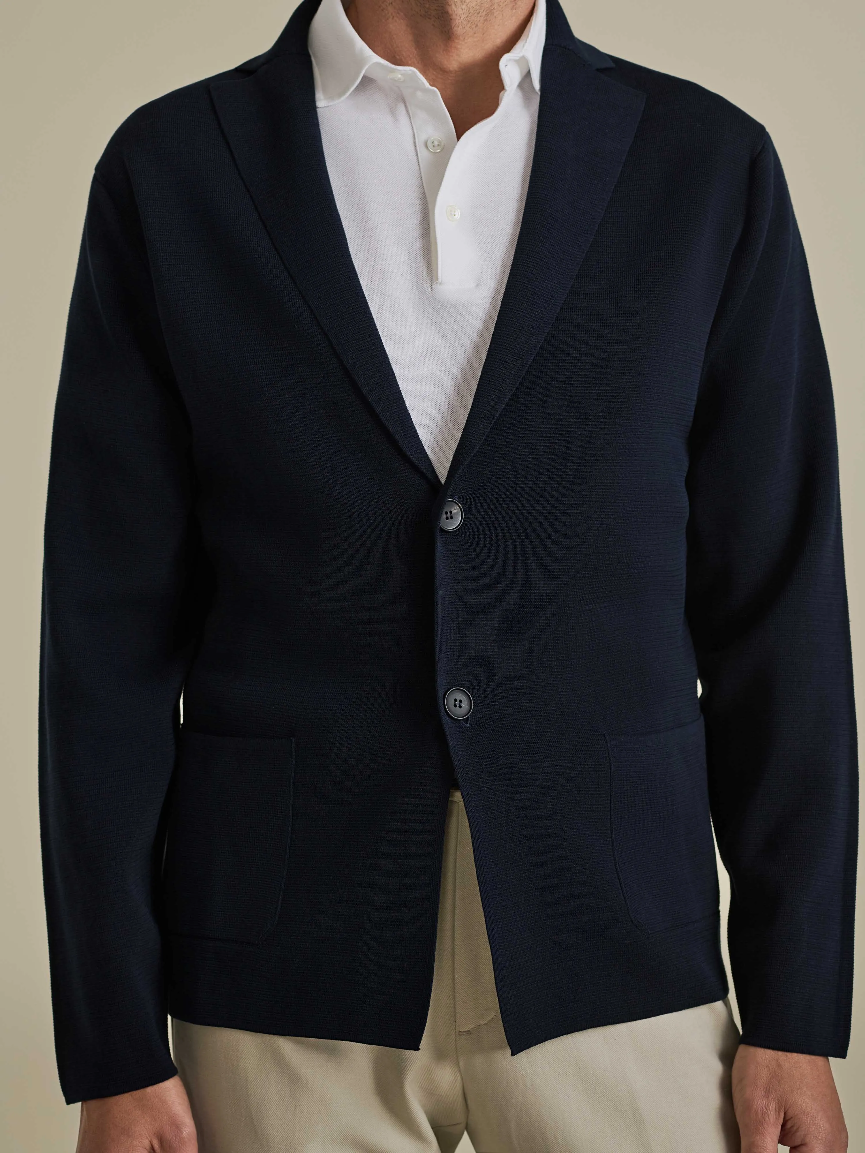 Crepe Cotton Single Breasted Knitted Blazer