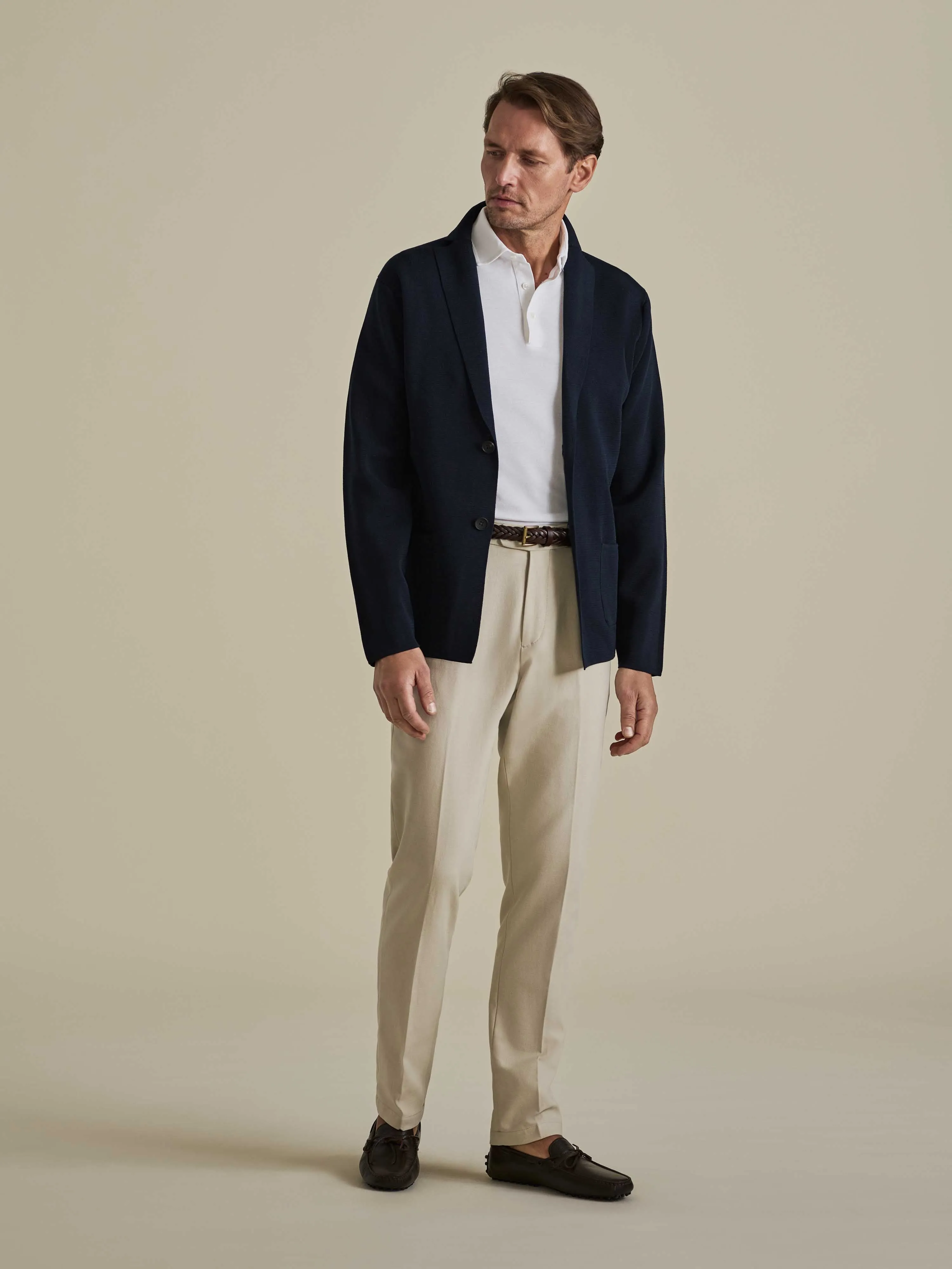 Crepe Cotton Single Breasted Knitted Blazer