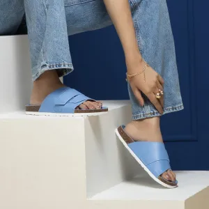 Double Layered Bubbly Blue Cork Ladies Sandals