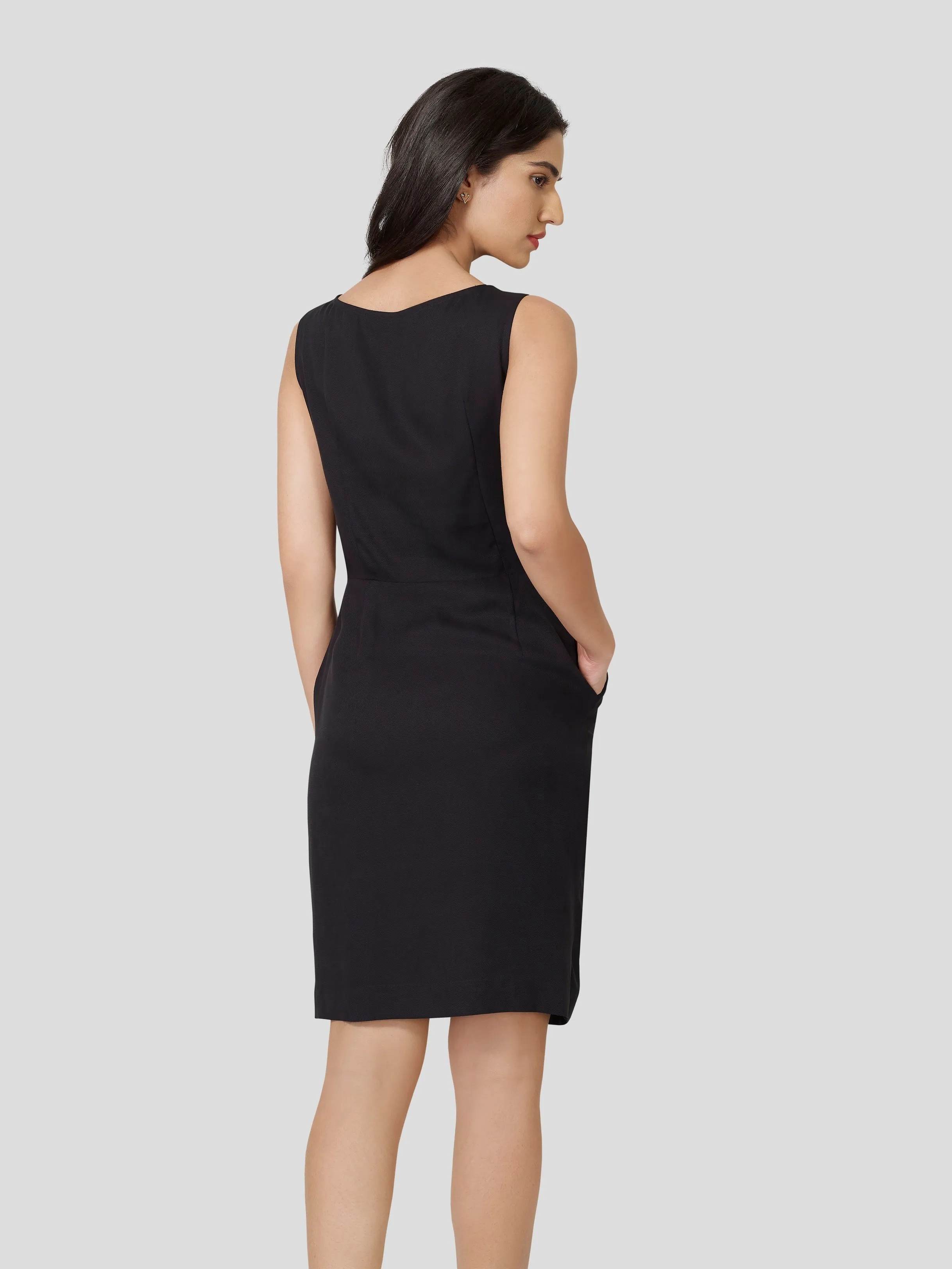 Elfin Front Buttoned Black Dress