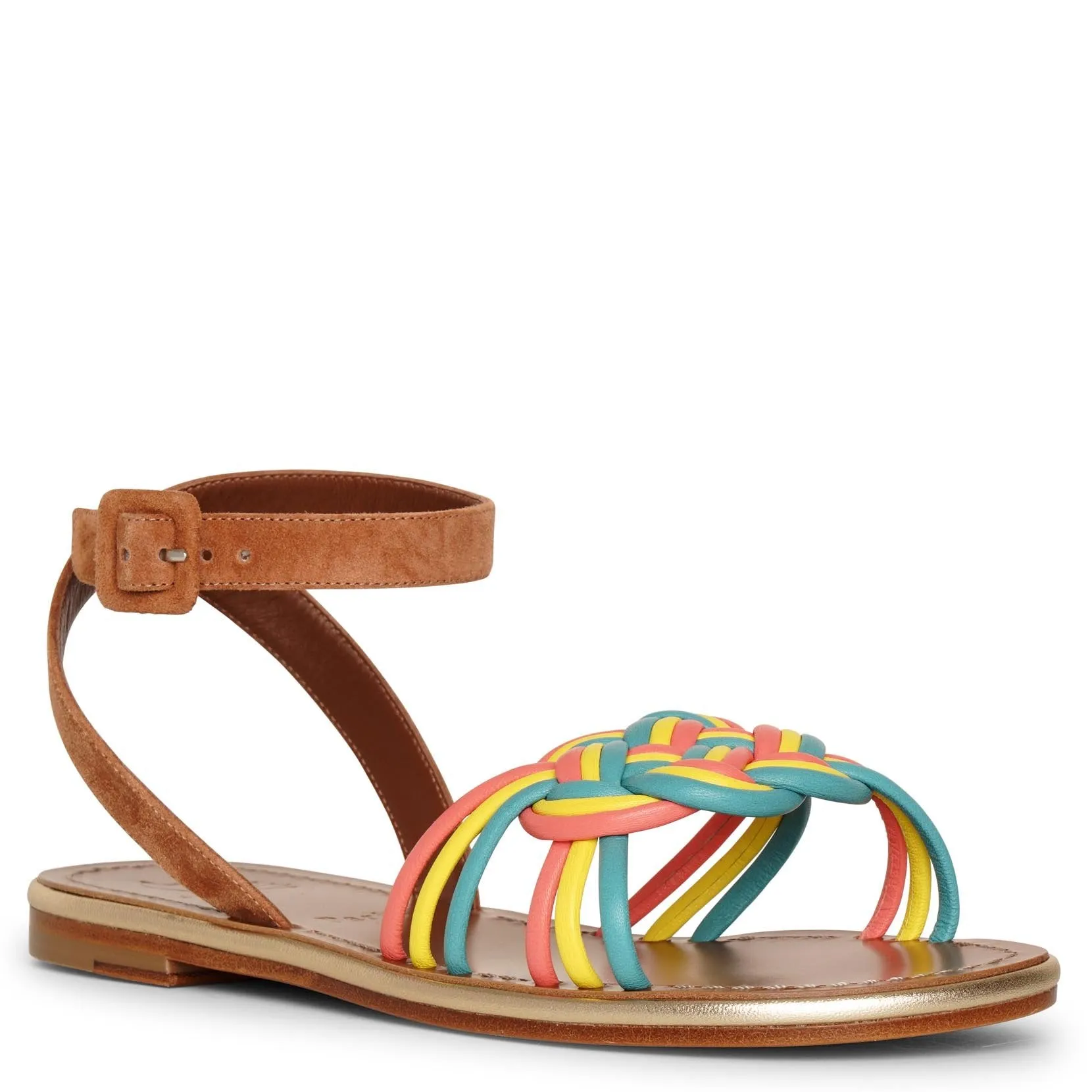 Ella flat leather and suede sandals