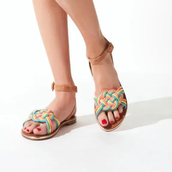 Ella flat leather and suede sandals