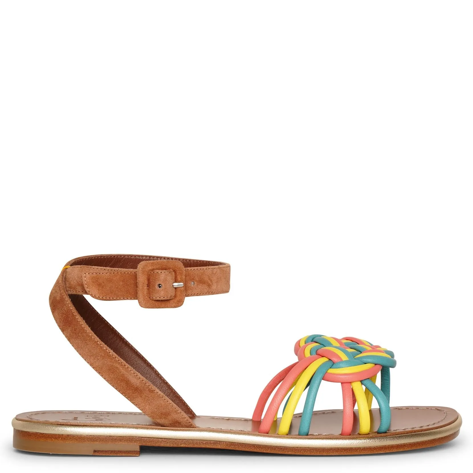 Ella flat leather and suede sandals