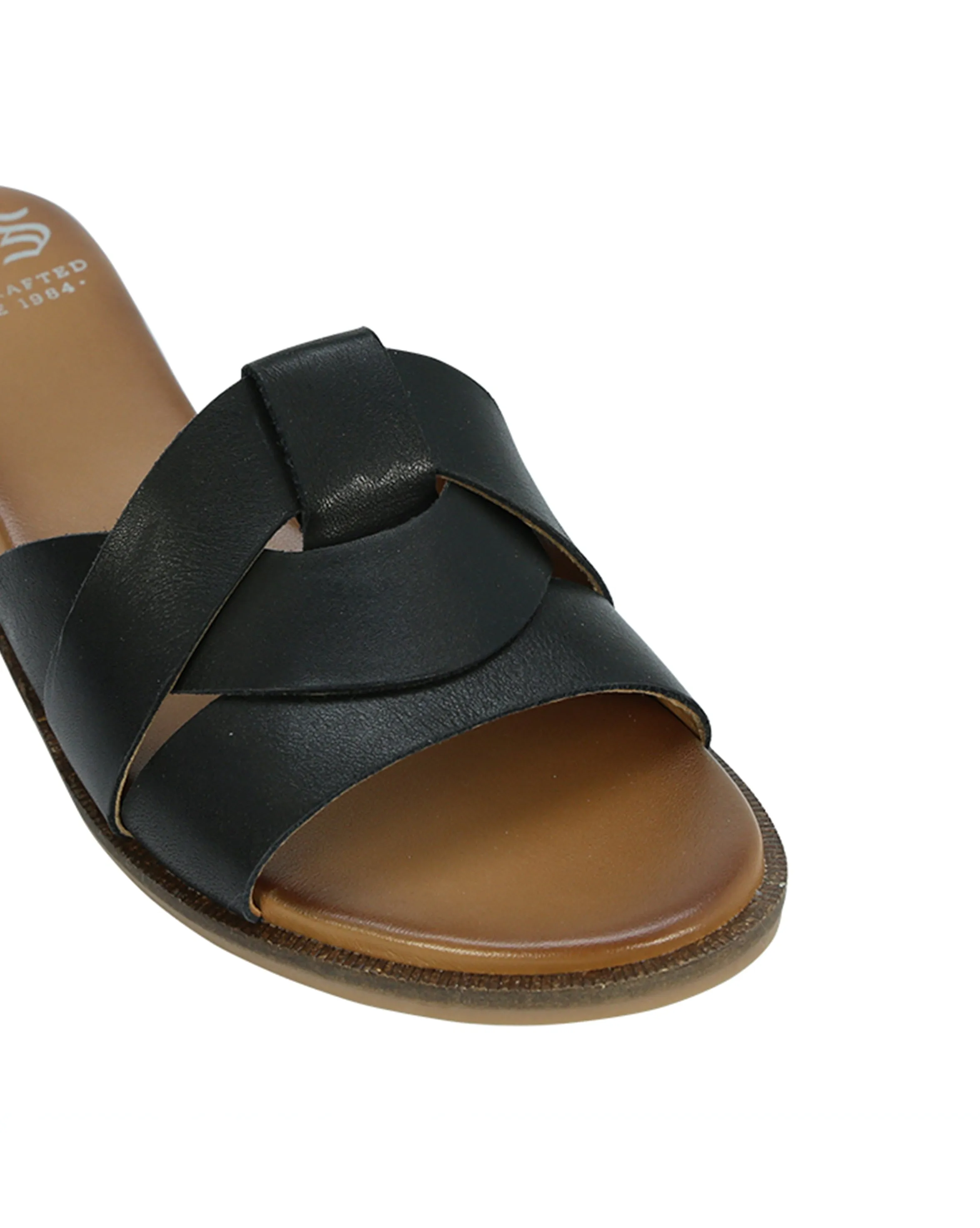 FLAME LEATHER SLIDE SANDALS