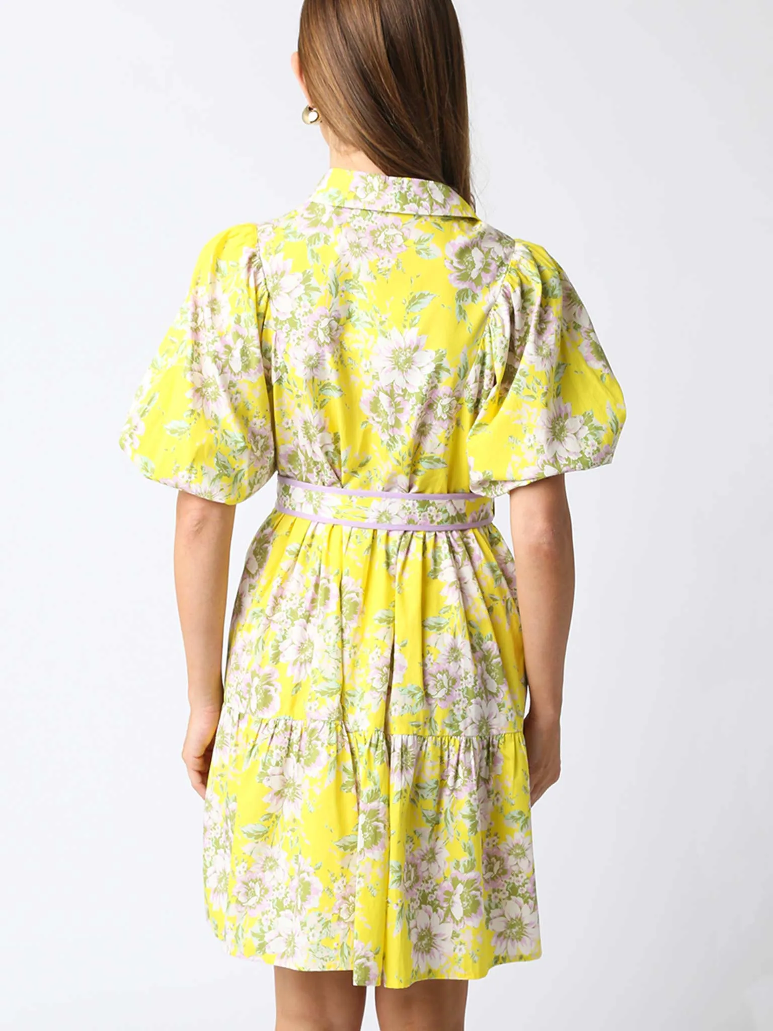 Floral Belted Yellow Dress