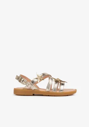 Girl's Stars Platinum Leather Sandalas