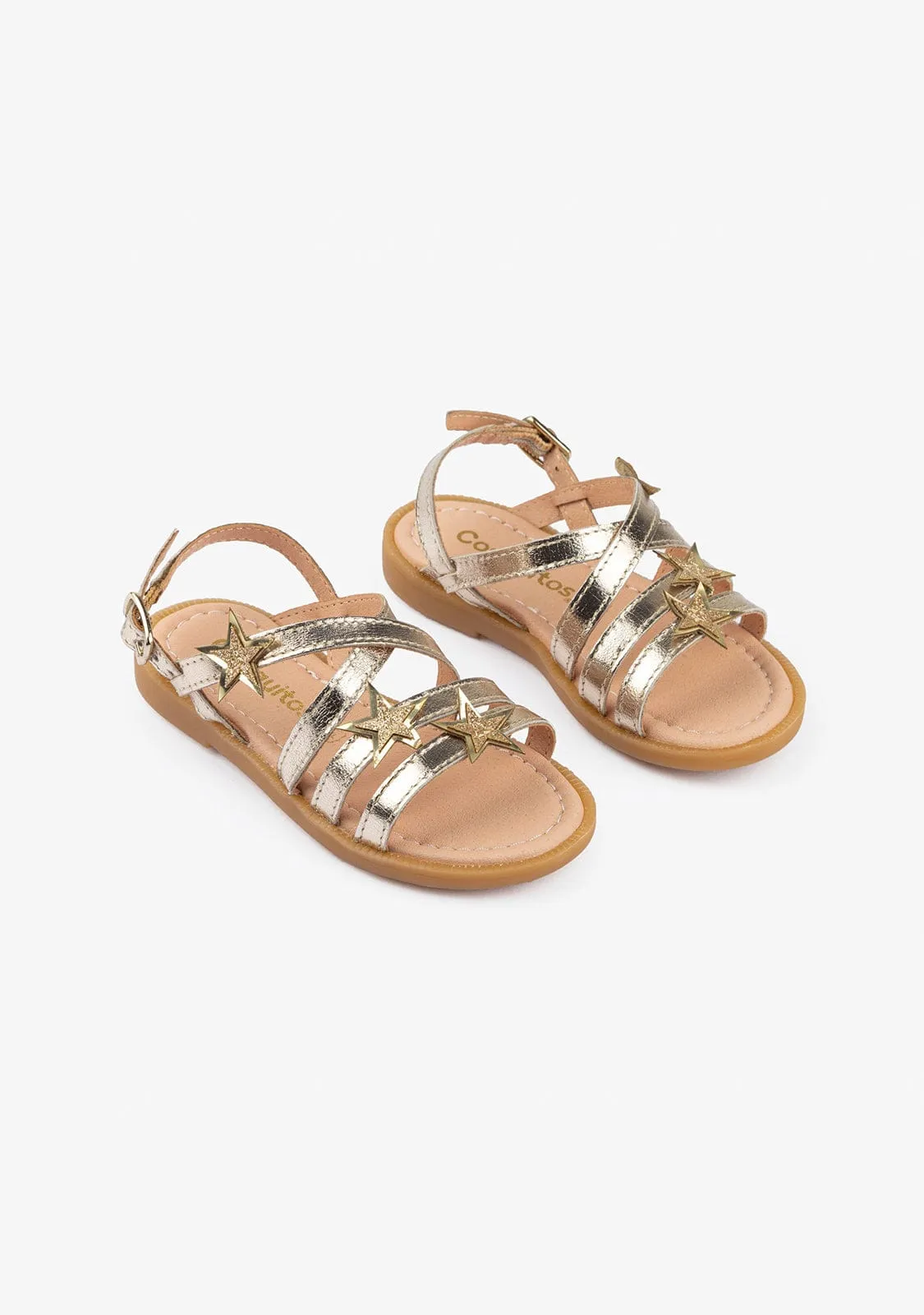 Girl's Stars Platinum Leather Sandalas