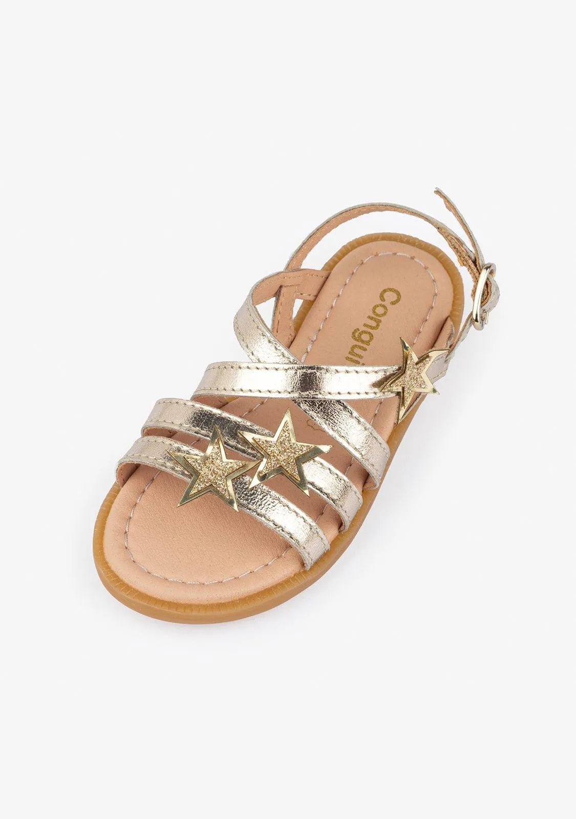 Girl's Stars Platinum Leather Sandalas