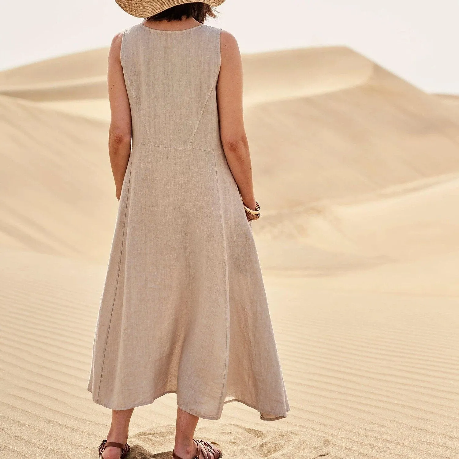 Hot Promotion 49% OffWomen's Sleeveless Cotton And Linen Dress With Pockets