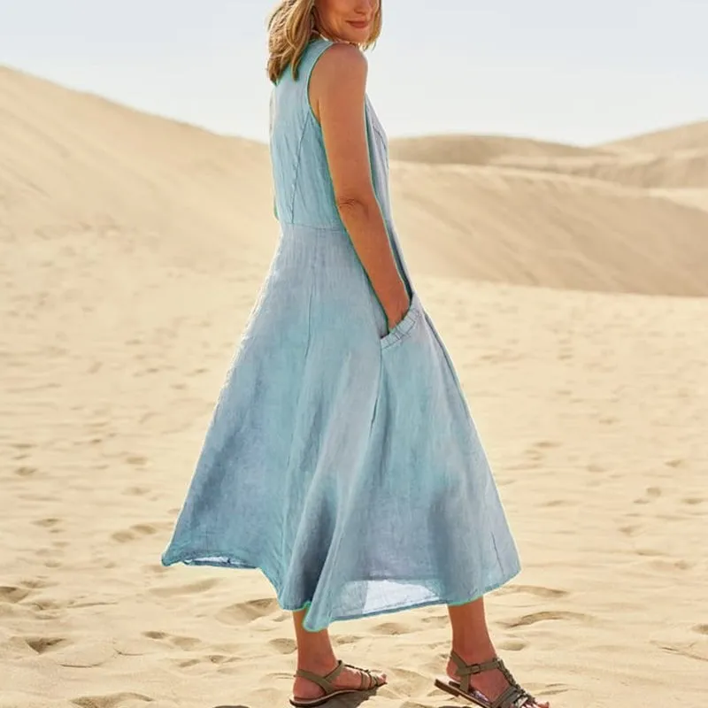 Hot Promotion 49% OffWomen's Sleeveless Cotton And Linen Dress With Pockets