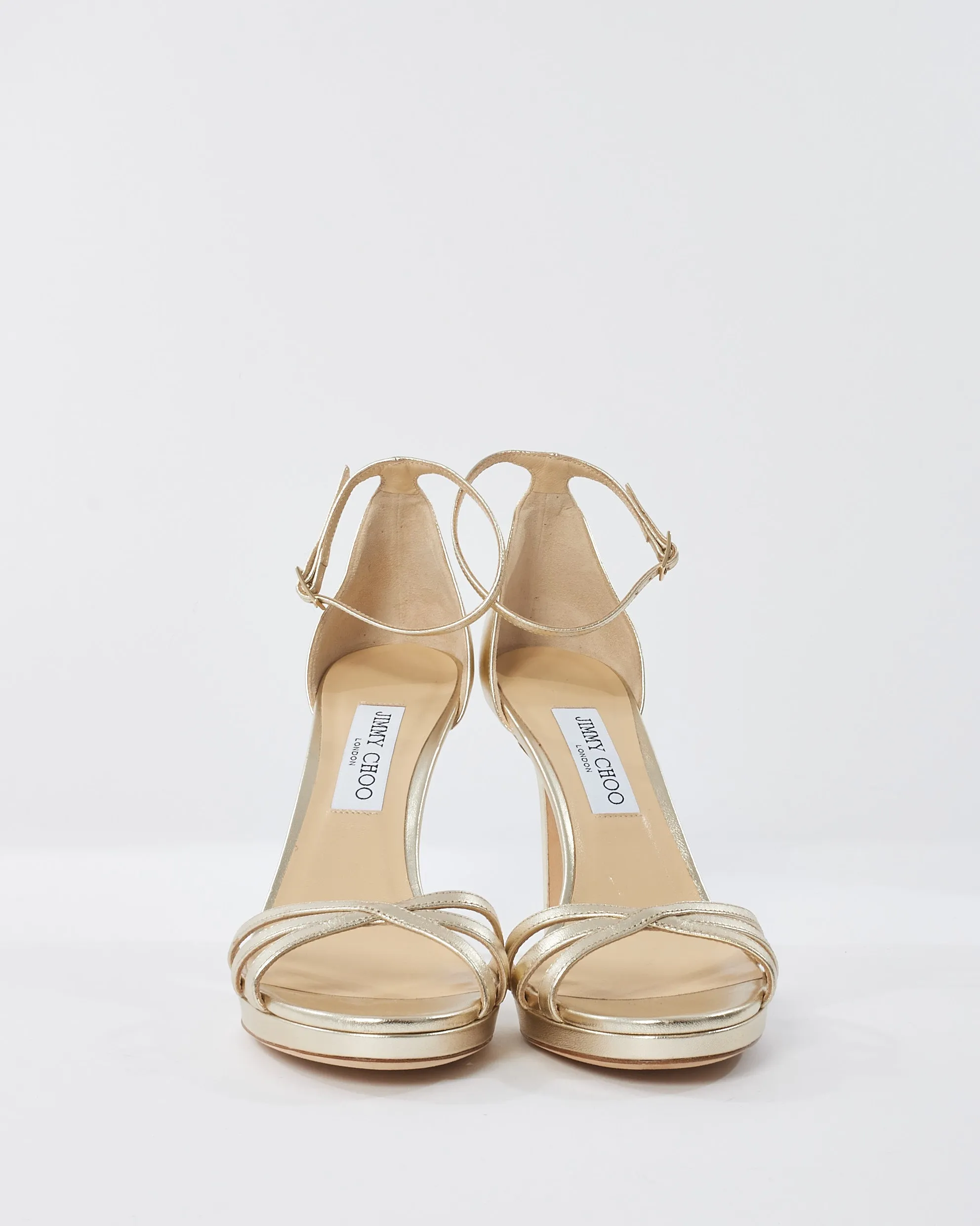 Jimmy Choo Champagne Leather Dinda High Heel Sandals - 41