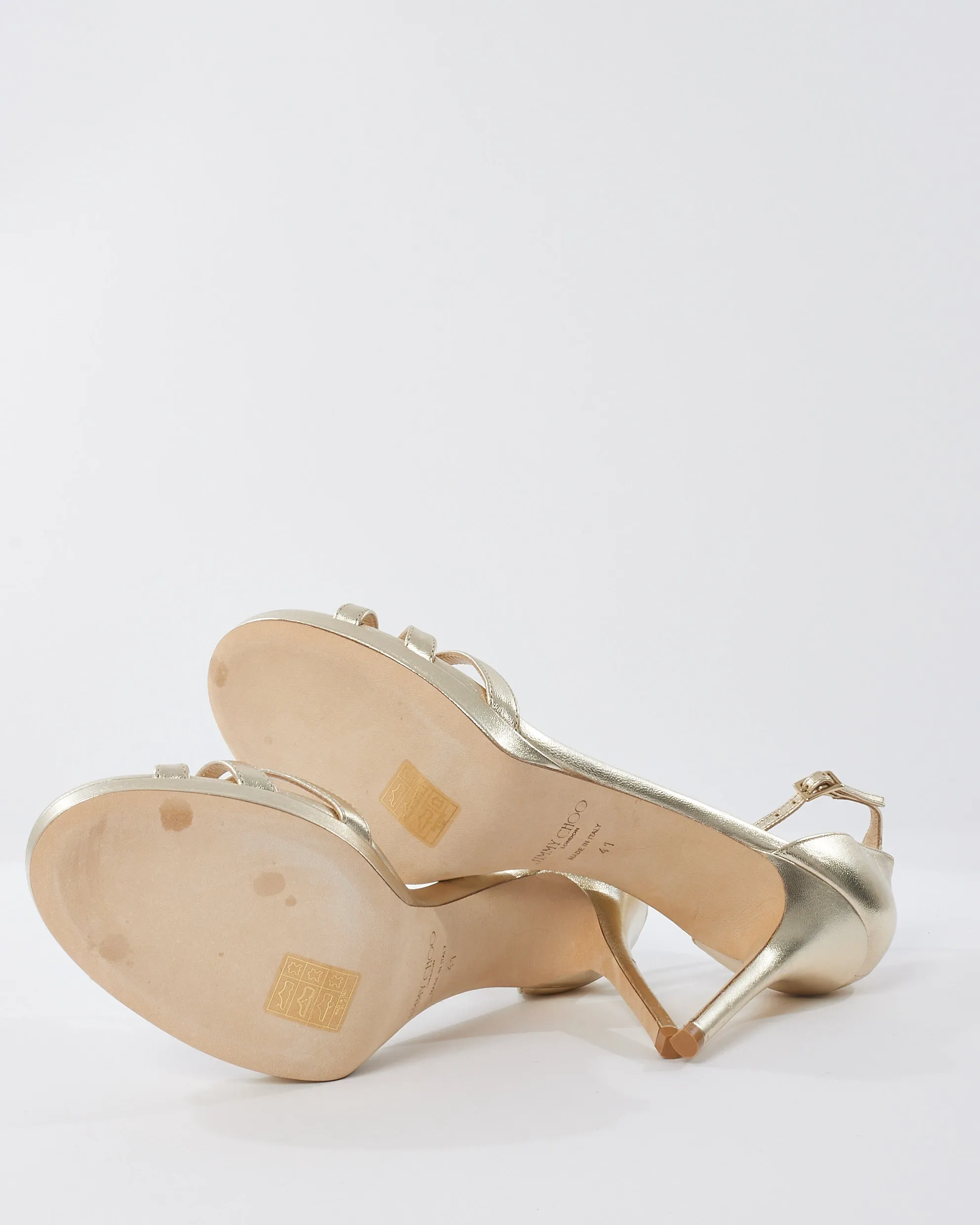 Jimmy Choo Champagne Leather Dinda High Heel Sandals - 41