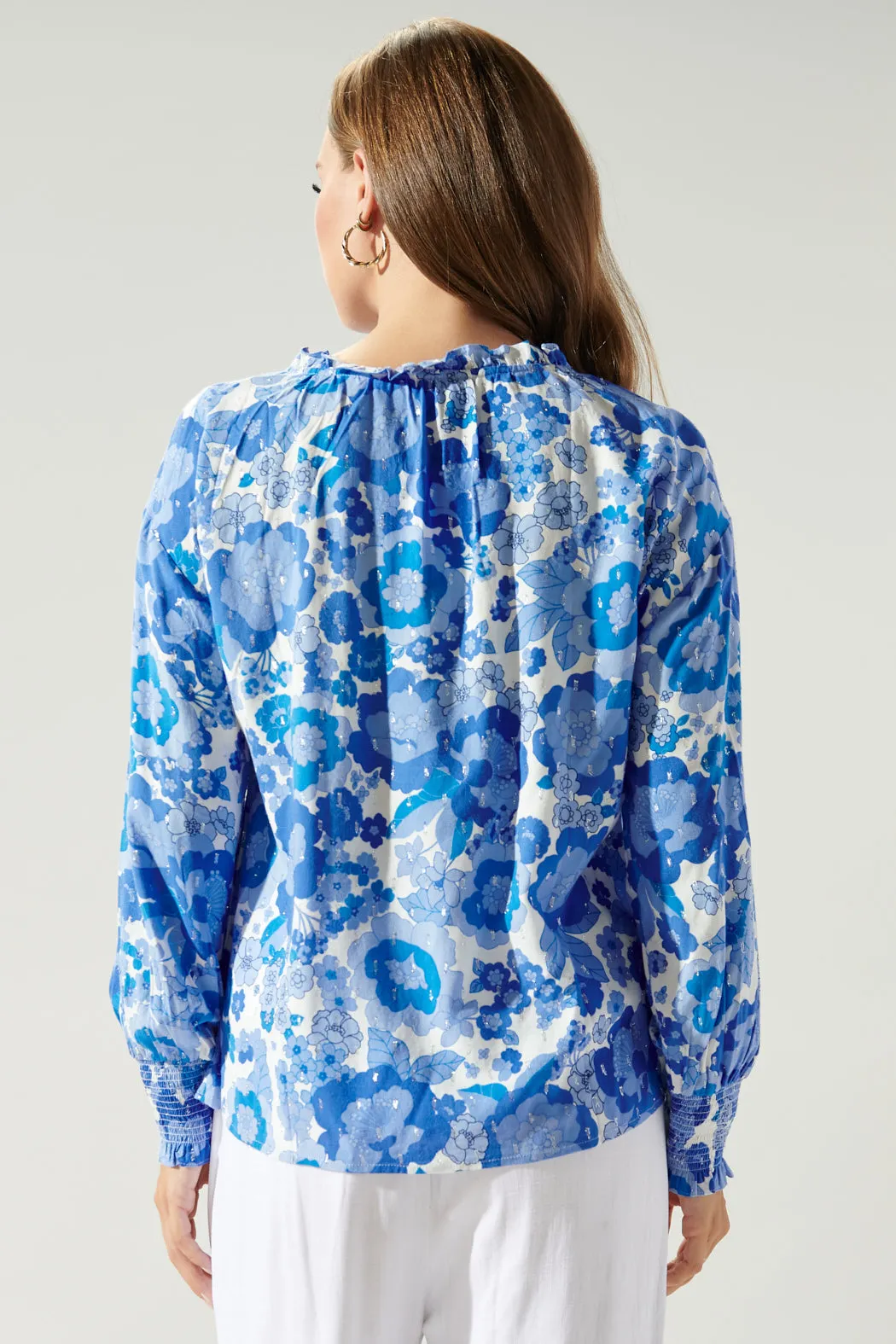 Juliani Floral Weylin Split Neck Tassel Blouse