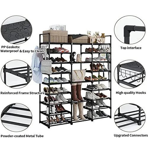 Kottwca Shoe Rack Organizer for Entryway Closet, 9 Tiers Metal Shoe Storage Shelf for 50-55 Pairs Shoe and Boots, Space Saving Large Shoe Cabinet for Bedroom Cloakroom Hallway