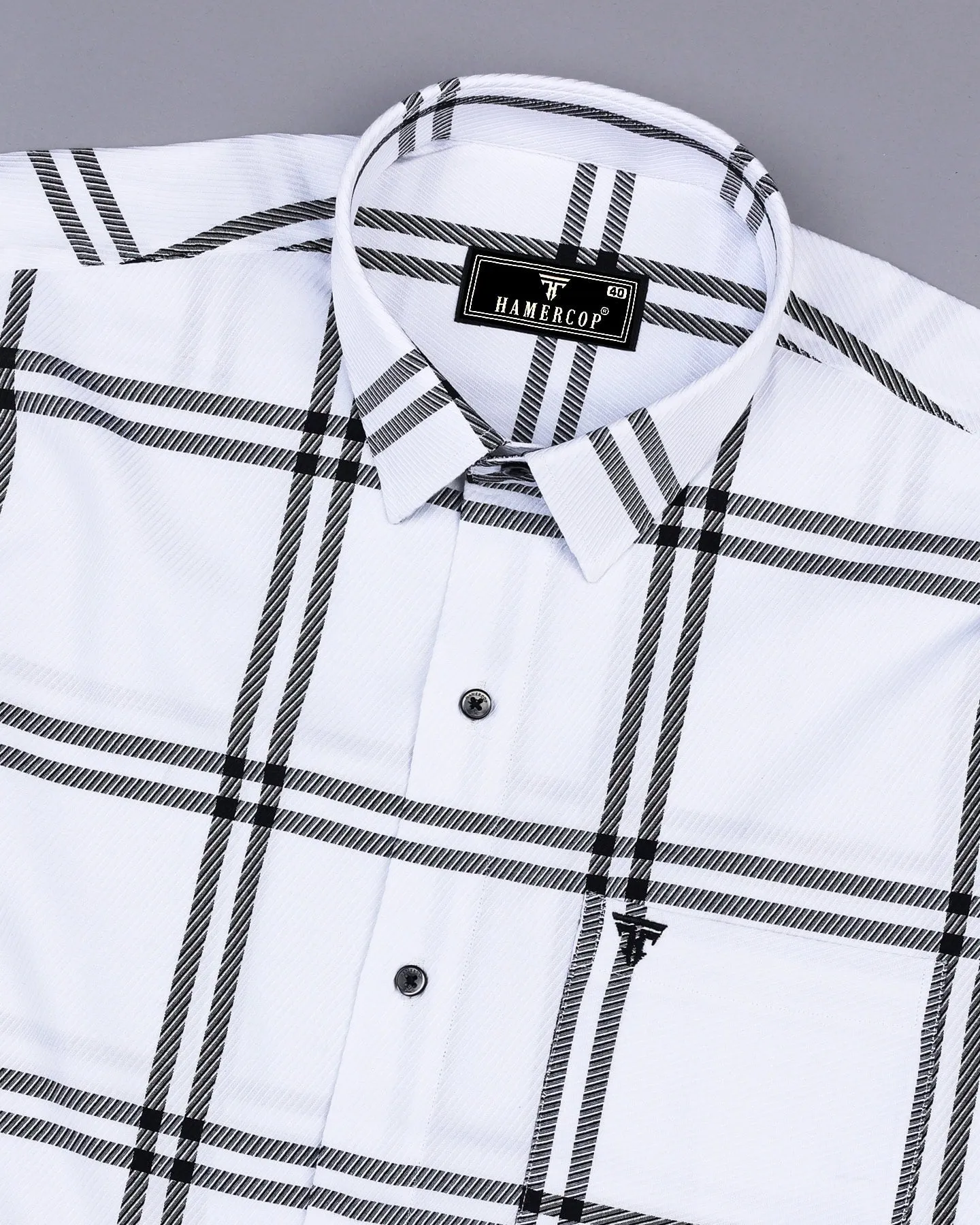 Lepton White With Black Broad Check Premium Giza Shirt