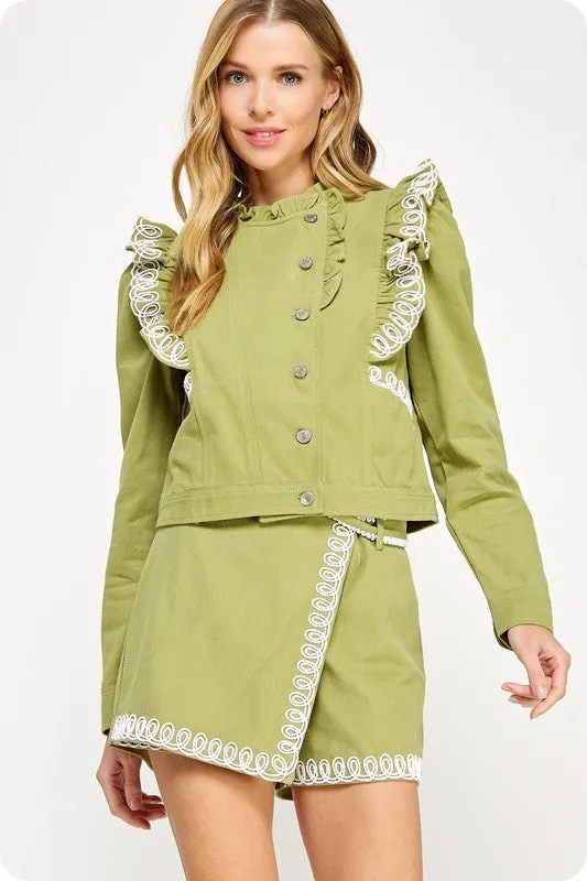 LILLIE SKORT IN OLIVE AND WHITE