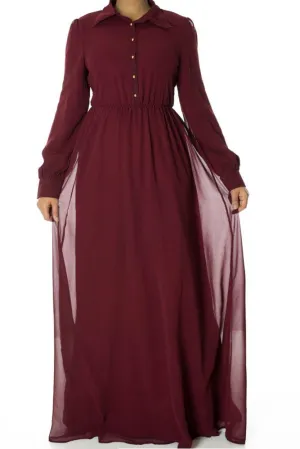 Maroon Buttons Chiffon Dress