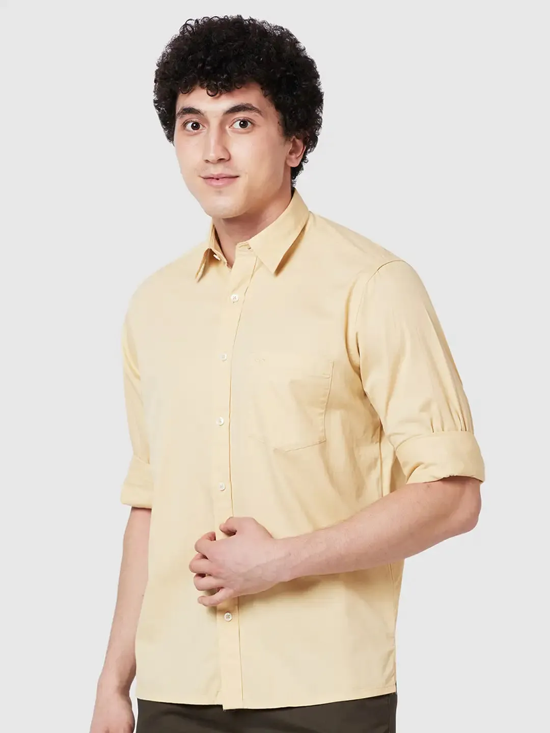 Men Yellow Comfort Fit Twill Cotton Full Sleeve Shirts