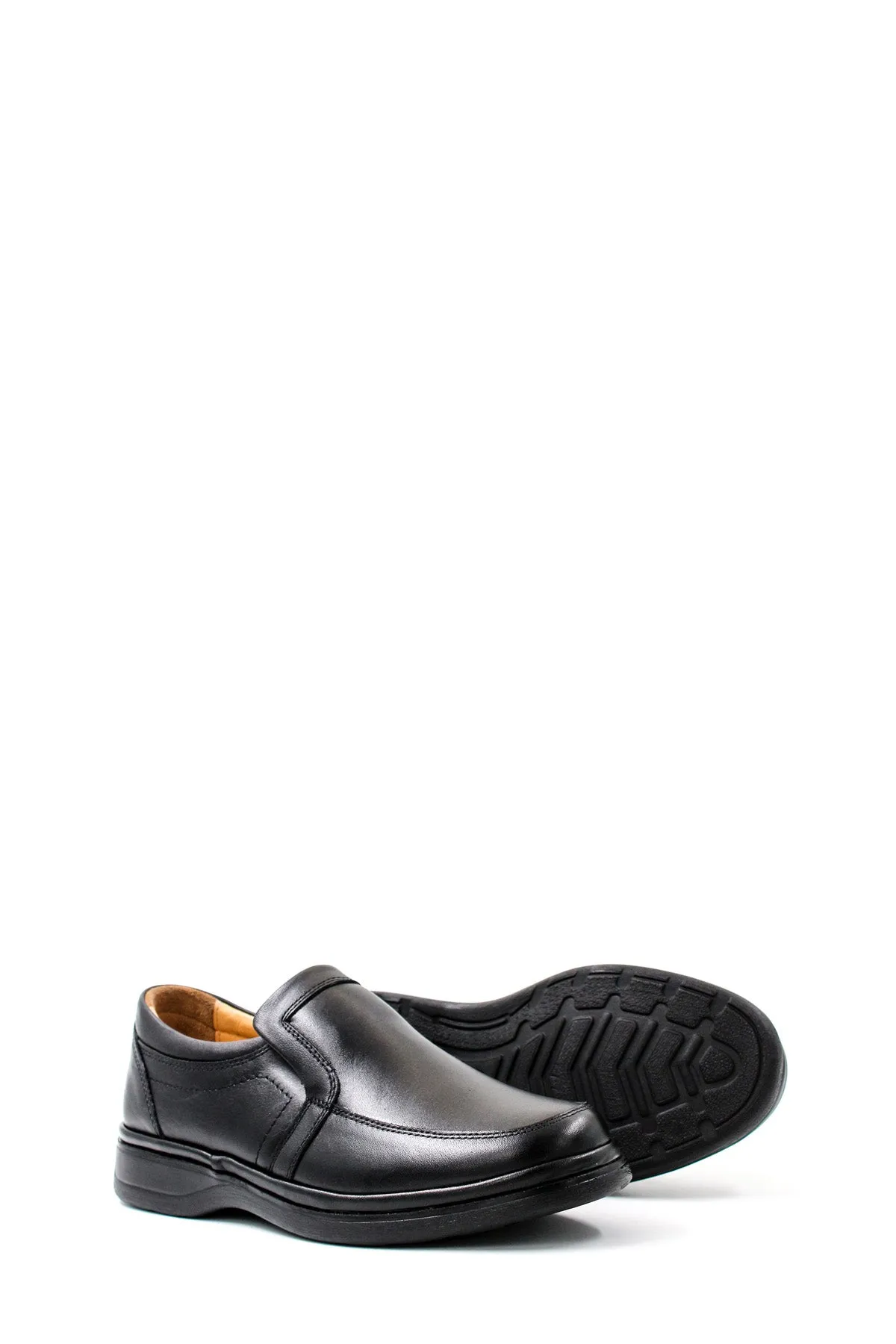 Men's Black Leather Comfort Slip-On Shoes-Wessi